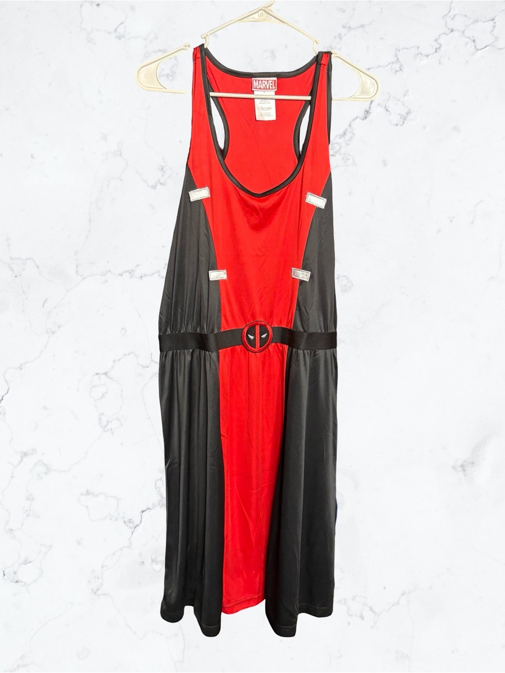 Marvel Red and Black Sleeveless Belted Dress